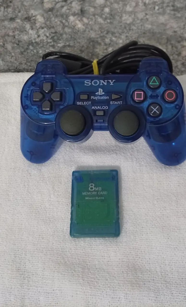 Controle PS2 e memore card ocean blue originais ( item coleção