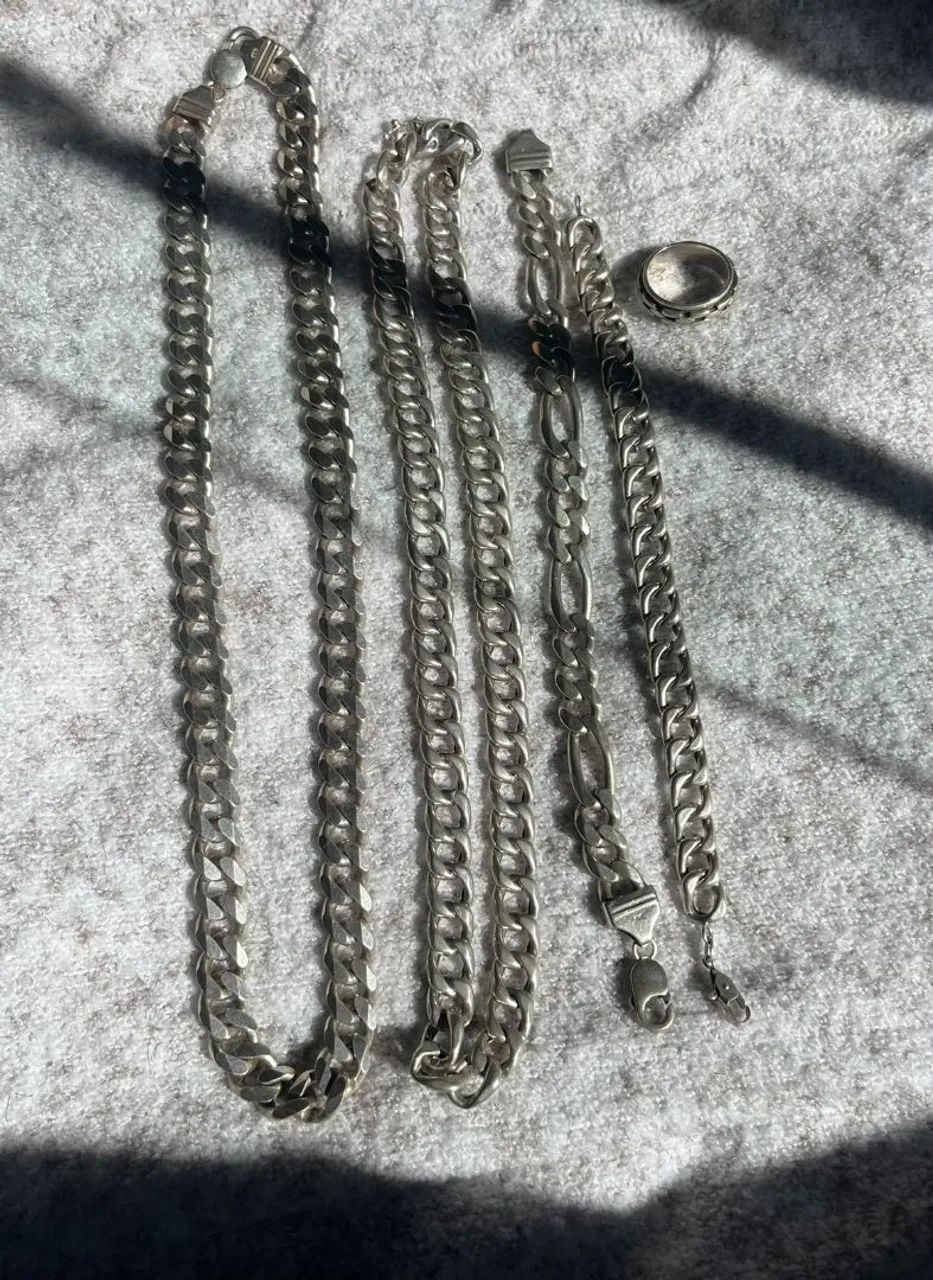  Correntes, pulseiras e anel de Prata 925