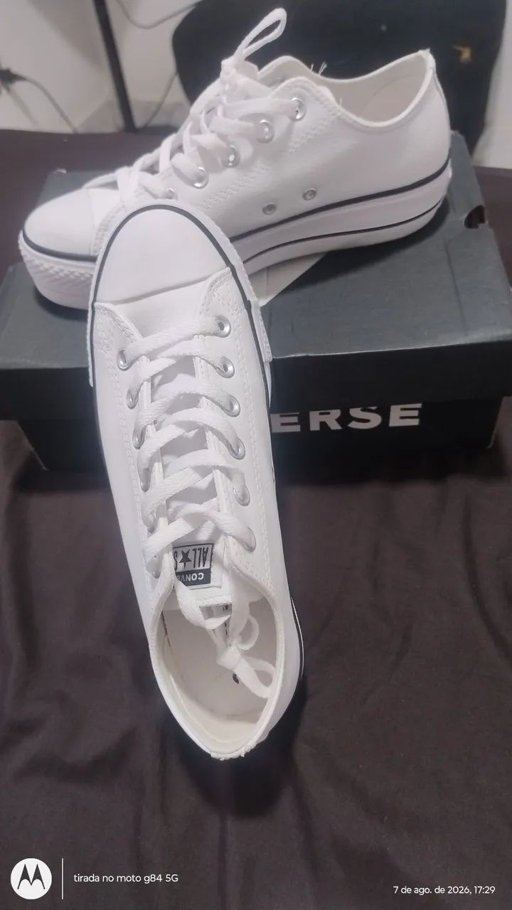 ALL Star Branco de couro plataforma  - Foto 2