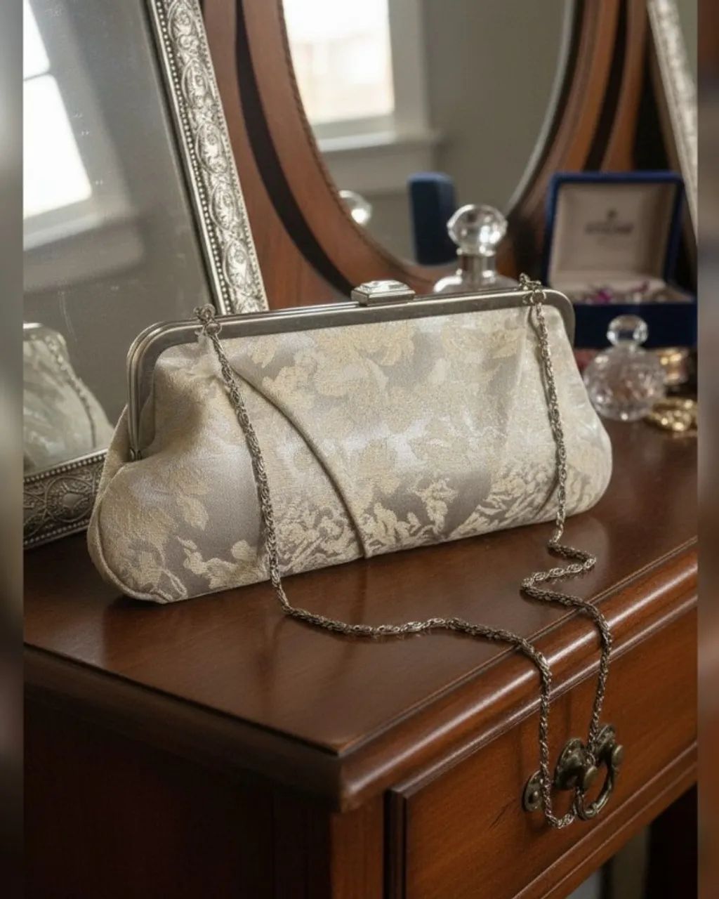 Bolsa Vintage Clutch Baguete Anos 60 Festa Corrente De Ombro Jacquard 