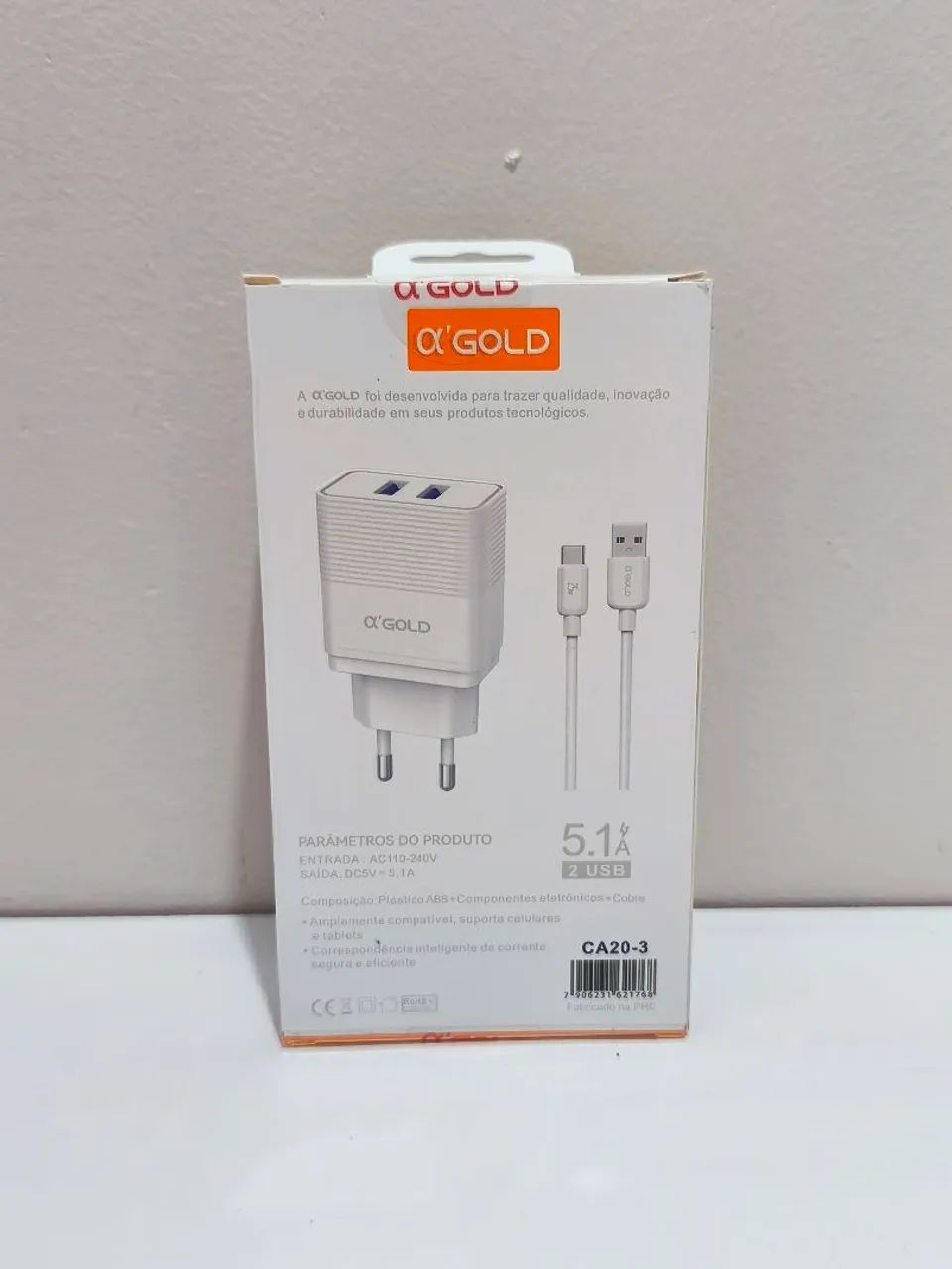 Kit carregador tipo C rápido A'gold 2 entradas usb - Foto 2