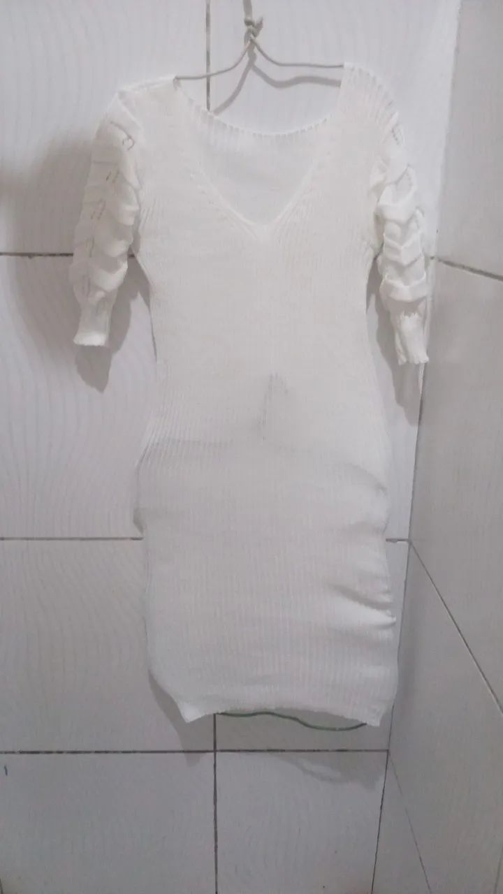 Vestido Midi Tricot Branco Feminino - Foto 5