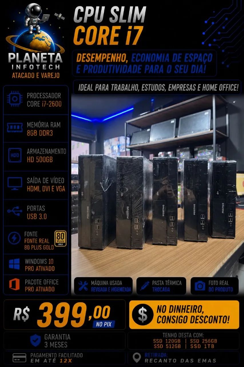 CPU Slim Core i7 2600 com 8gb de ram + HD de 500gb ( com garantia )