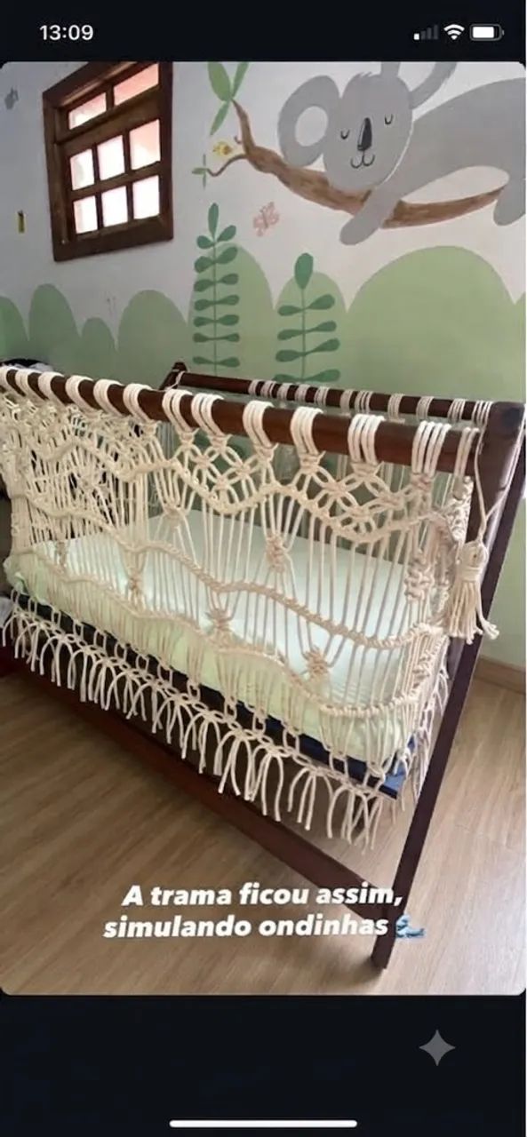 Berço Moisés Madeira Massaranduba feito em Macrame  
