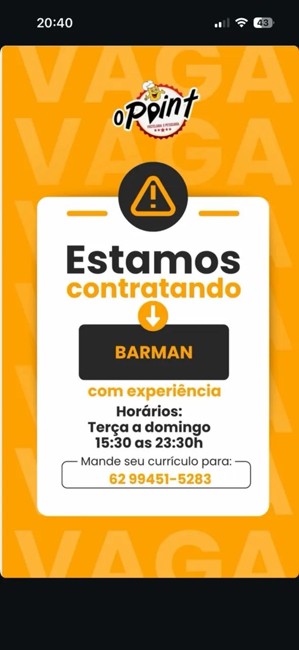 Contrata-se barman com experiência 