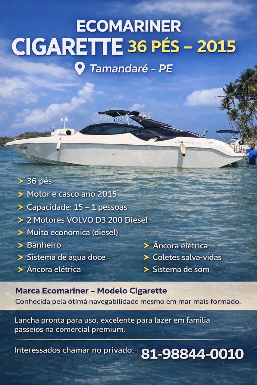 Lancha Cigarette 36 pés Diesel 