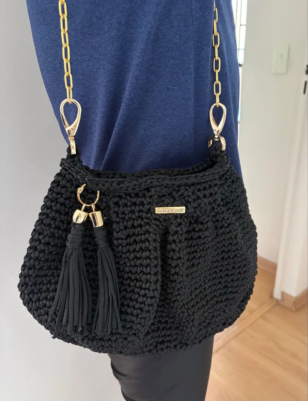 Bolsa preta em crochê  - Foto 3