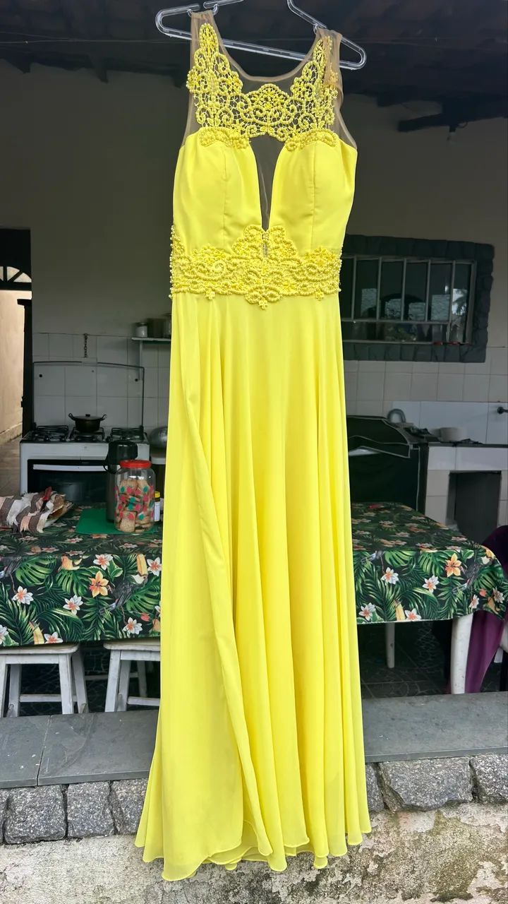 Vestido Longo Amarelo Renda e Chiffon - Foto 3