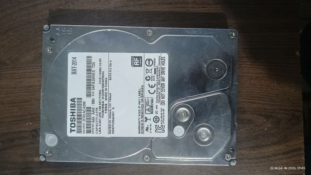 HD Toshiba 2TBIT para DVR desktop e outros