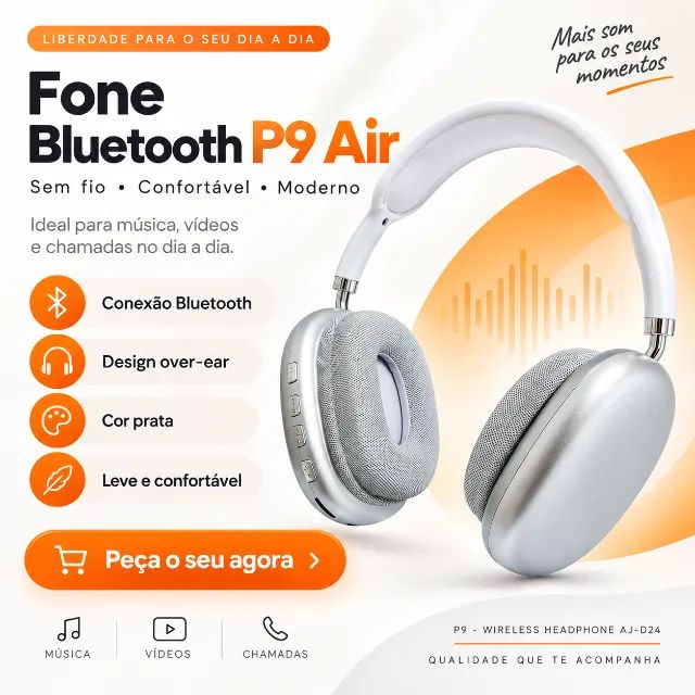 Fone Bluetooth P9 Air Sem Fio Over-Ear - Prata | Confortável e Moderno - Foto 3