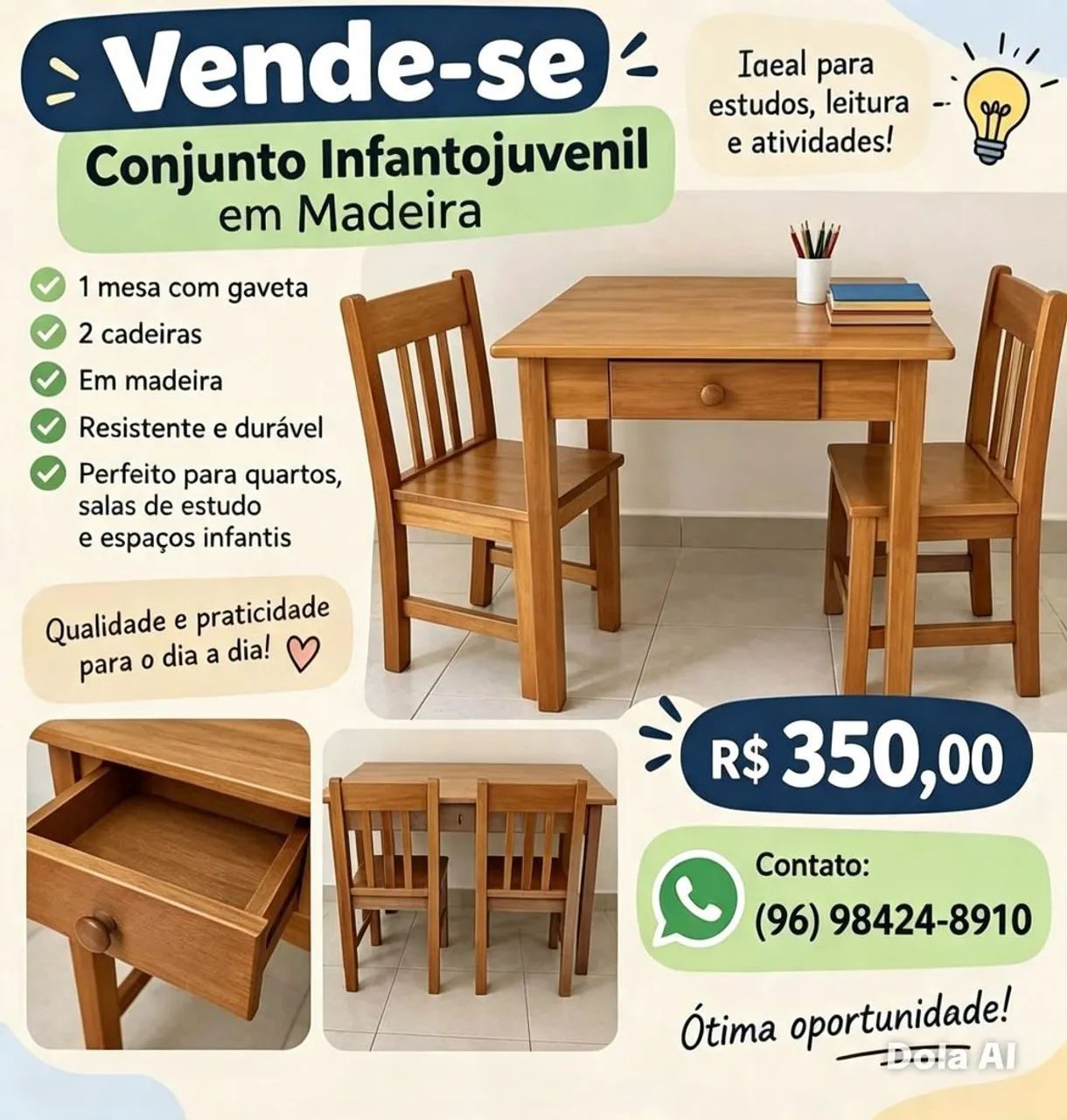 Mesinha de macacaúba para ciança