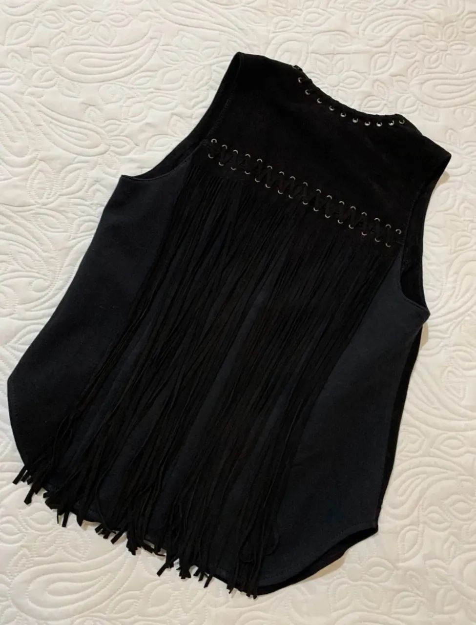 Colete western boho chic com franjas John John couro legítimo  - Foto 2