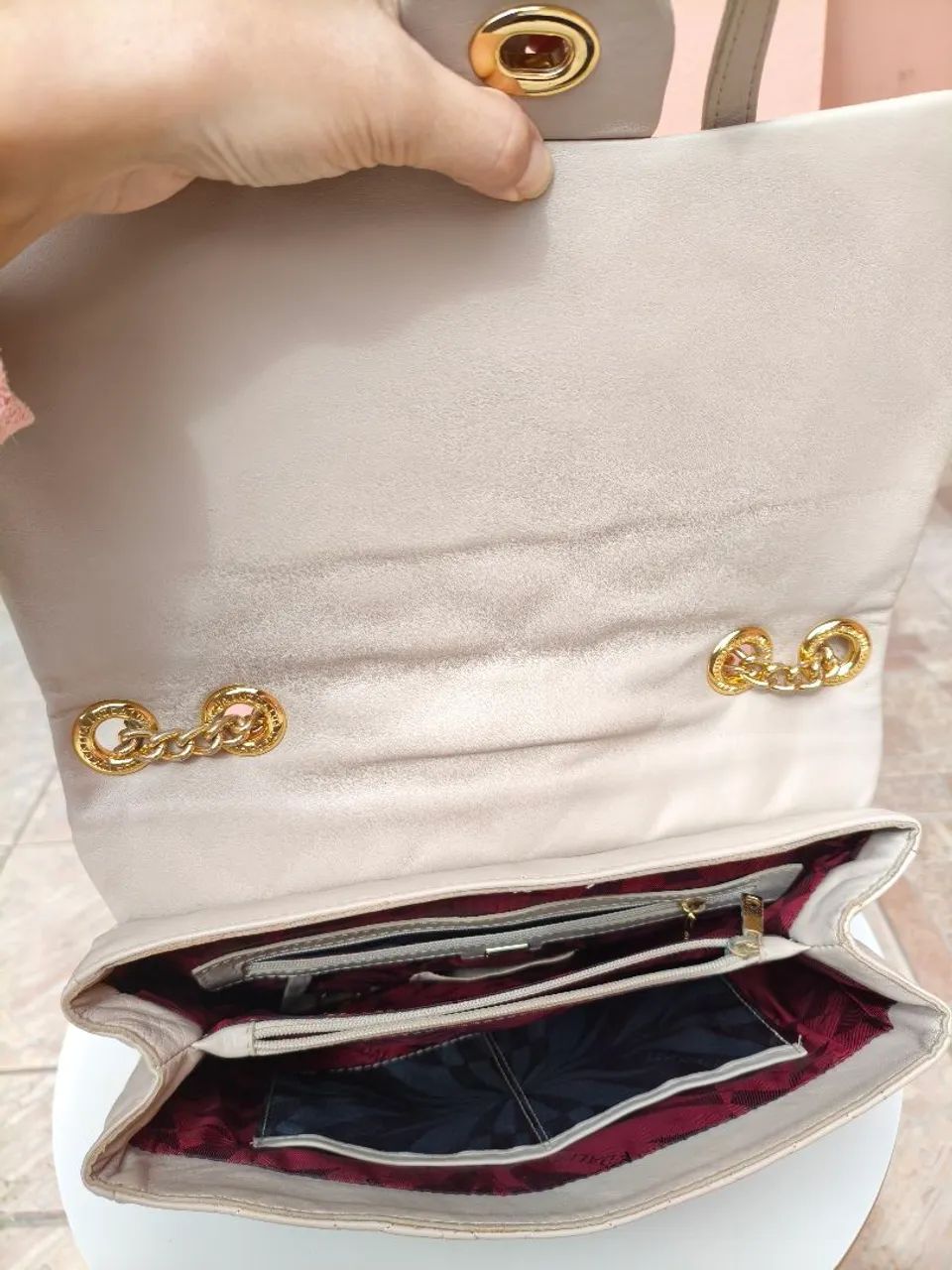 bolsa luz da lua de couro legítimo matelasse nude alça corrente - Foto 5