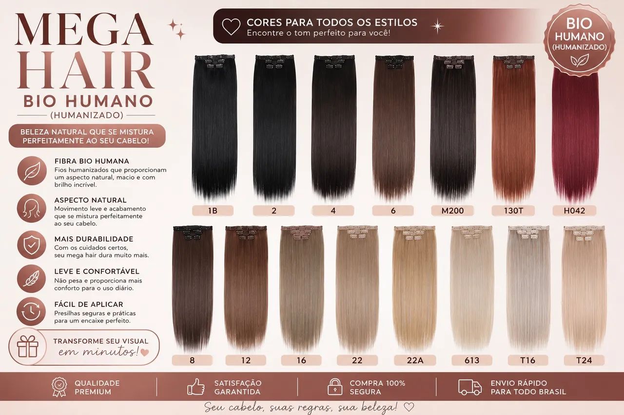 Mega hair tic tac humanizado várias cores 70cm 