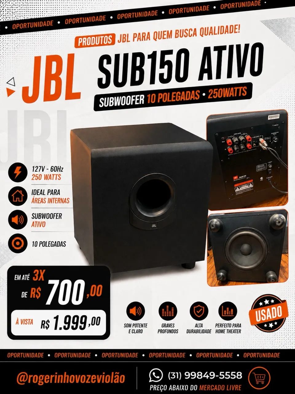 Subwoofer JBL ativo Sub150 (usado)