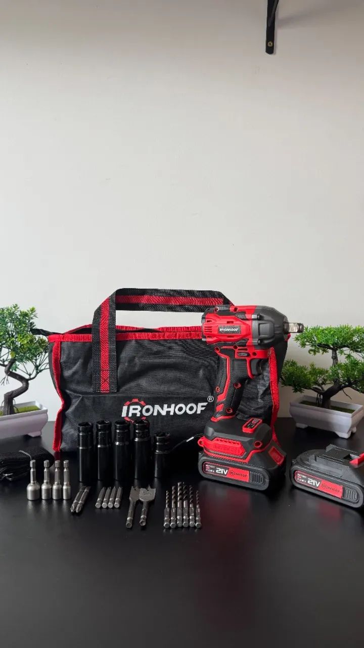 Chave de Impacto IRONHOOF 21V Brushless + 2 Baterias + Kit