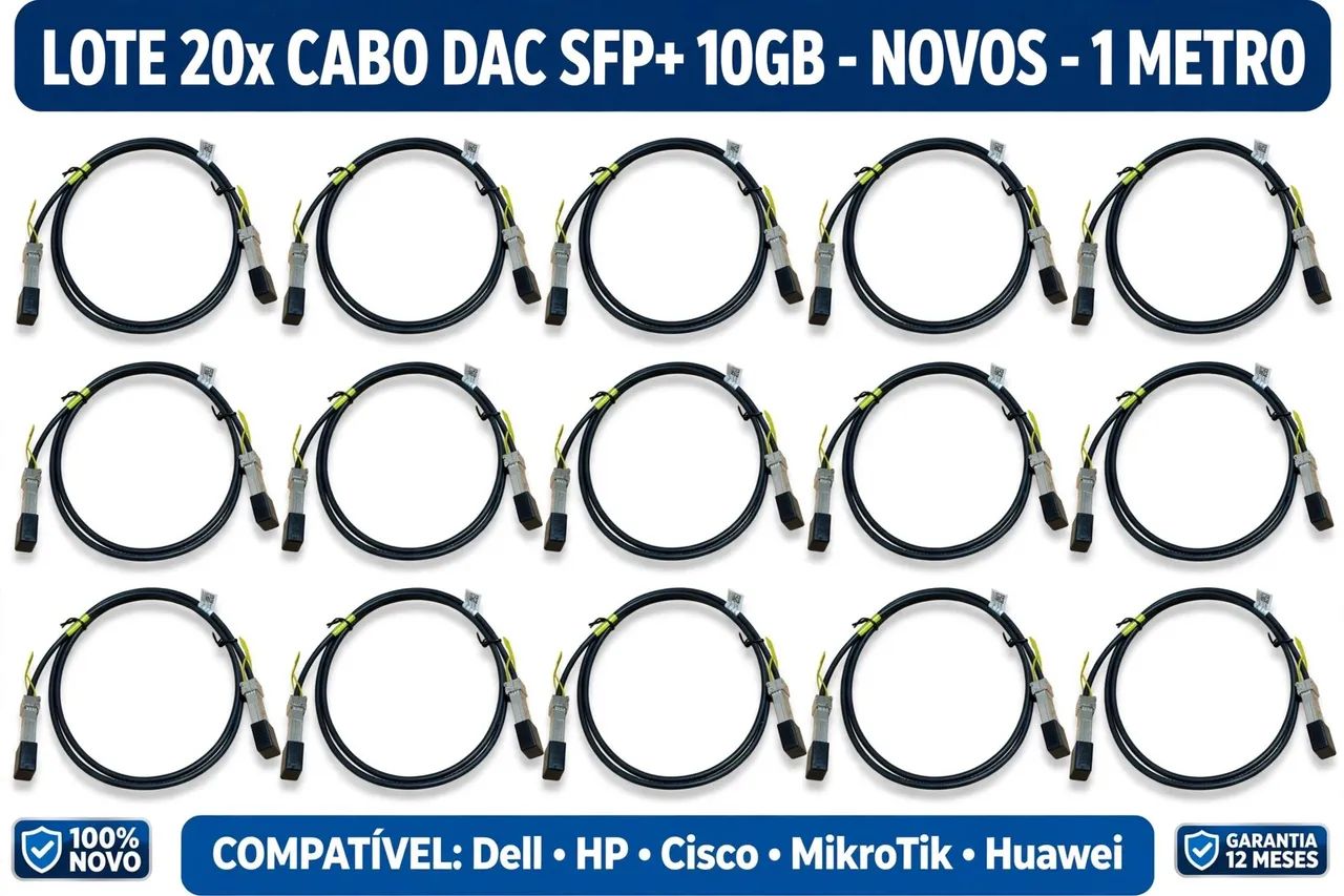Lote com 20 cabos DAC SFP+ de 10GB e 1 metro de comprimento 