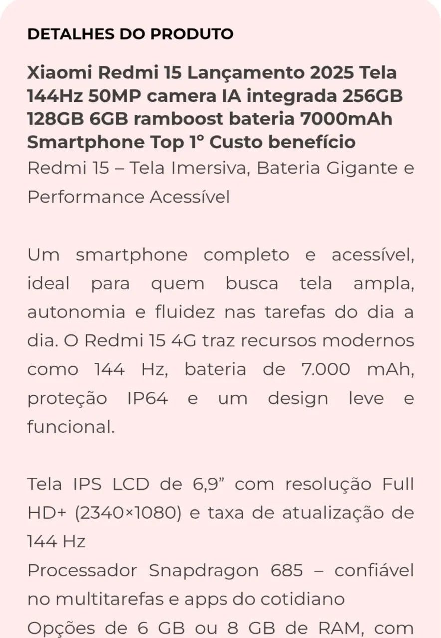 Vende -se Celular Redmi 15 256 G /8 Ram novo  - Foto 3