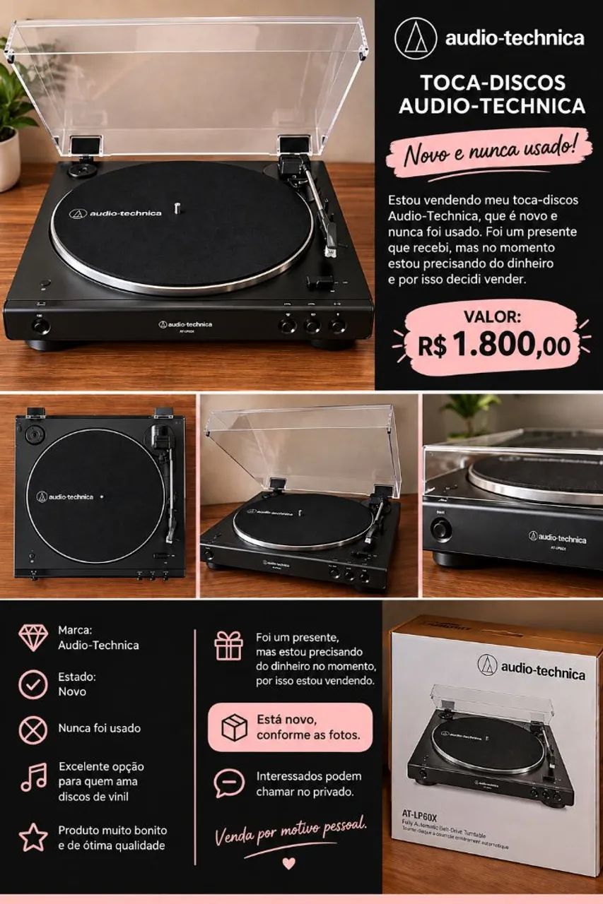 Toca-Discos Audio-Technica novo 