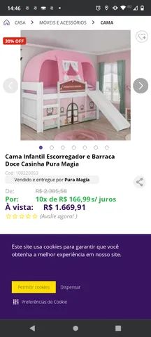 Cama Barbie Play com Escorregador e Barraca Pura Magia Branco com