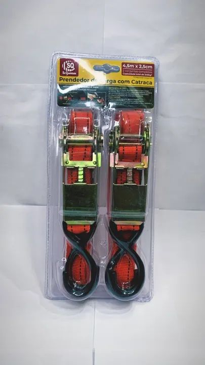 Kit c/ 2 Catracas cinta para amarração de carga 4,5m x 2,5cm nova, lacrada