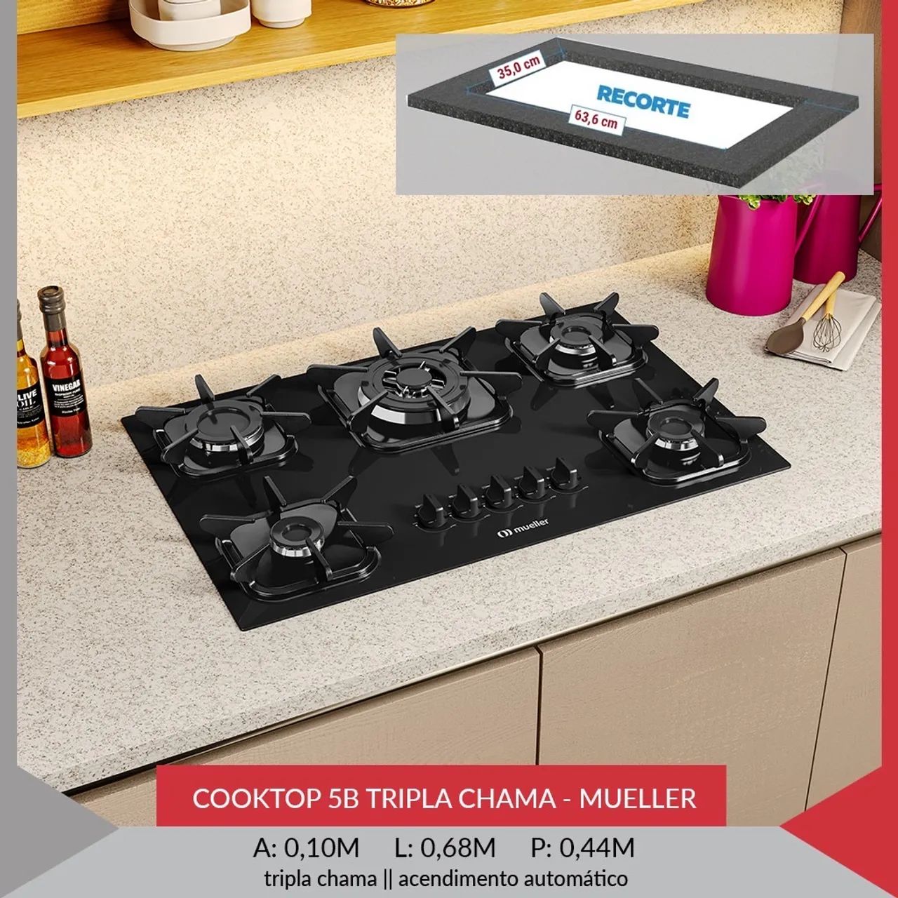 Cooktop 5 Bocas Tripla Chama Mueller - Novo