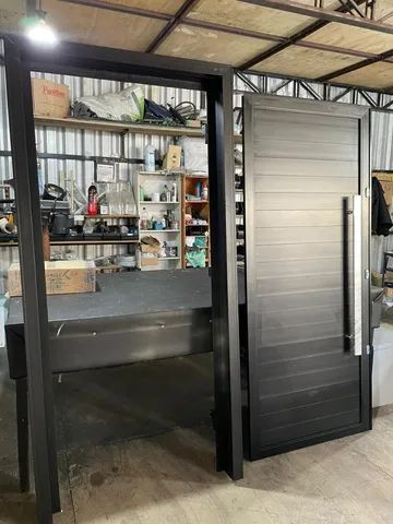 Porta de entrada alumínio lambril, linha suprema 25, dobradiça e pivotante  - Foto 2