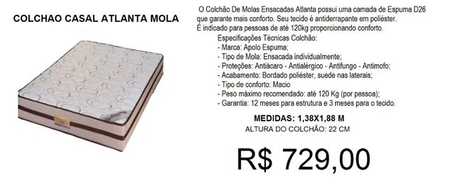 Colchão de mola tamanho casal 