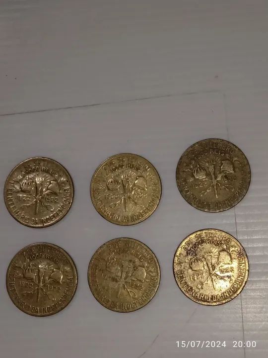 Moedas de 1000 reis de 1922. Kit com seis peças.