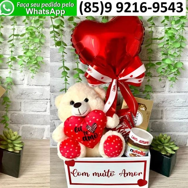 Kit Dia dos Namorados Ursinho de Pelúcia Chocolate Ferrero Balão Nutella
