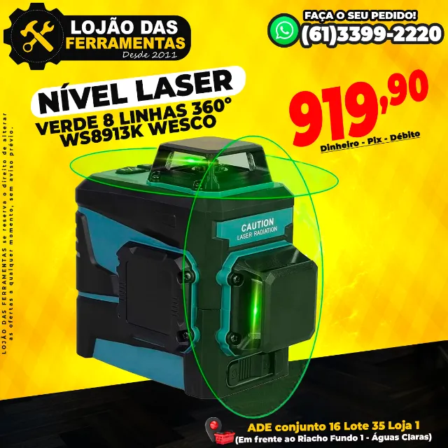 WEST. ウェッシャーツ 緑ver. Nível Laser Verde 8 Linhas 360º Ws8913k Wesco - Ferramentas de