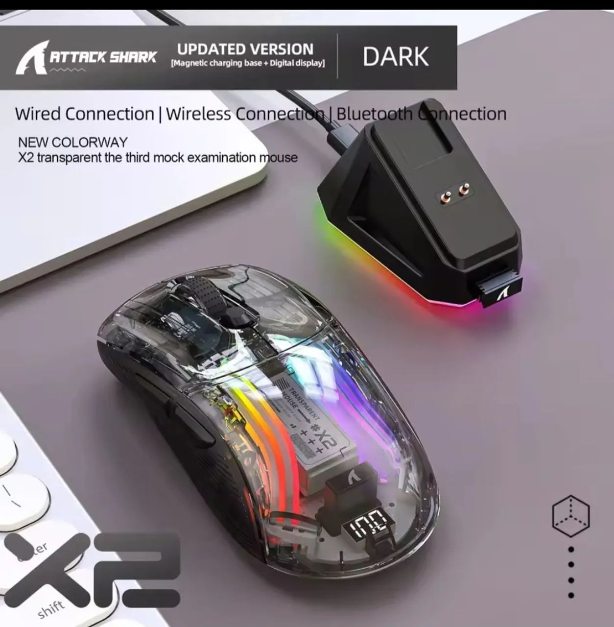 Mouse Gamer RGB Semi-Transparente(PRETO) Attack Shark X2 Pro [LACRADO] - Foto 5