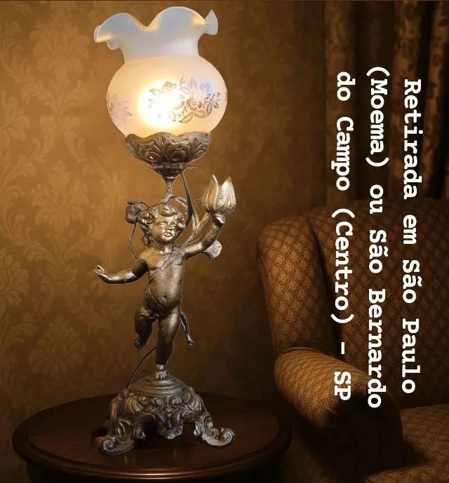 Abajur em Bronze - Luminária Anjo Querubim Vintage