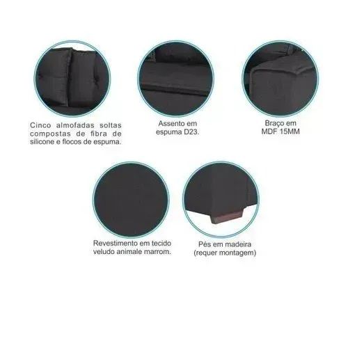 Estofados 2 e 3 Lugares Belgica Marrom - Foto 3