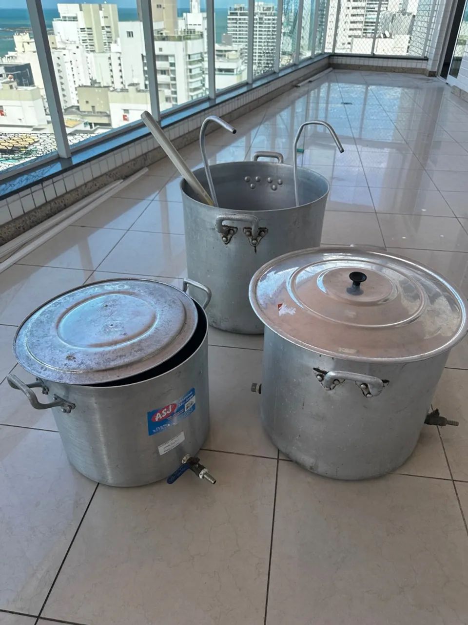Jogo de Panelas Alumínio 3 Peças, chiller de aluminio e colher para cerveja artesanal