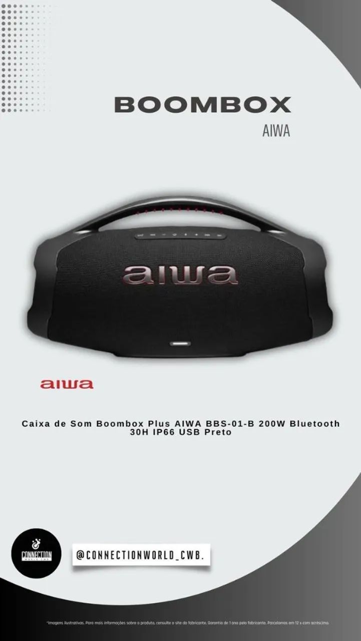 Caixa de Som Boombox Plus AIWA BBS-01-B 200W Bluetooth 30H IP66
