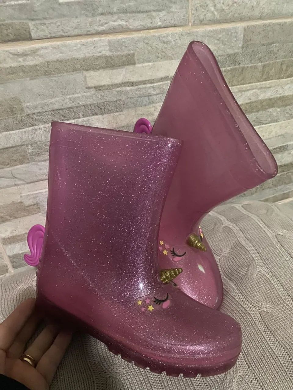 Botas galocha de Chuva Unicórnio Glitter Rosa - Foto 6