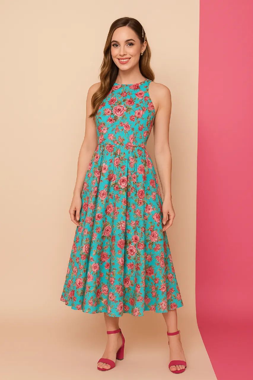 Vestido Midi Floral em Seda