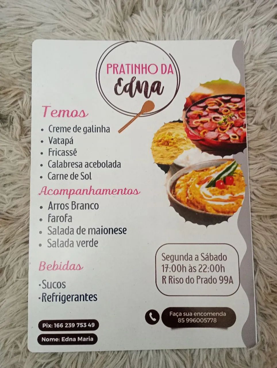 Cardápio em PVC