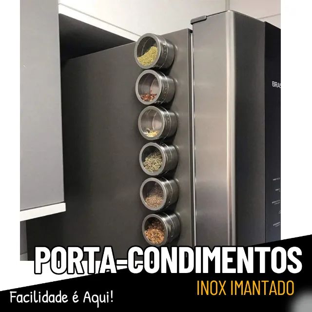  Porta Condimento Inox Magnético - 6 Potes com Imã - CS138 - Foto 2