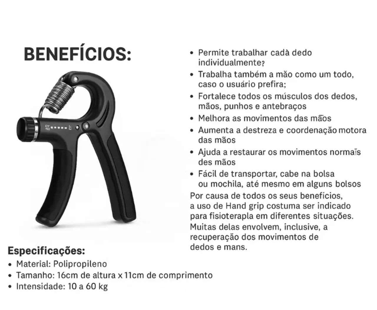 Hand Grip Flexor De Punho Com Mola Ajustável Antebraço Mãos - Foto 5