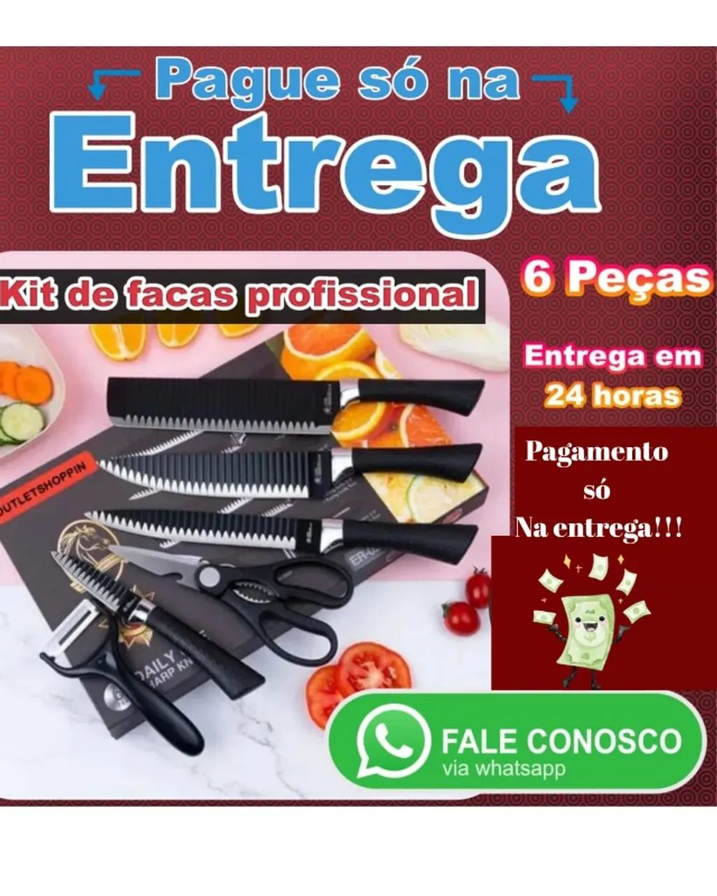 Kit com 6 facas profissionais