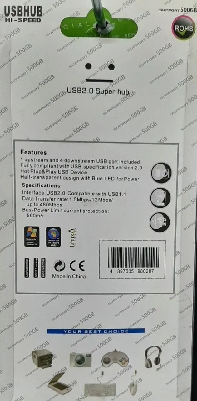 Hub 7 Portas  500Gb - Hi-Speed  !! Usb 2.0 c/  chave l/d   - Foto 2