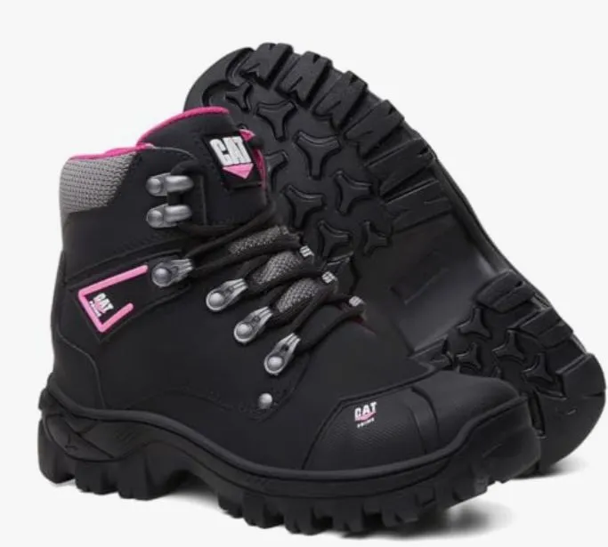 Bota Caterpillar Feminina Preta com Detalhes Rosa