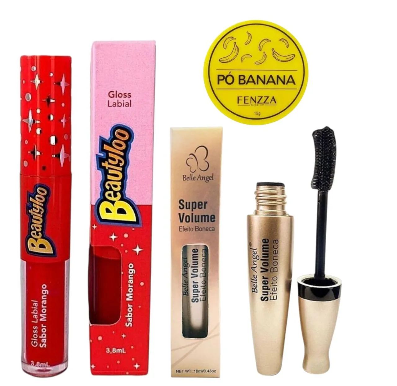 Kit de Maquiagem Completo - Gloss, Máscara e Pó Banana