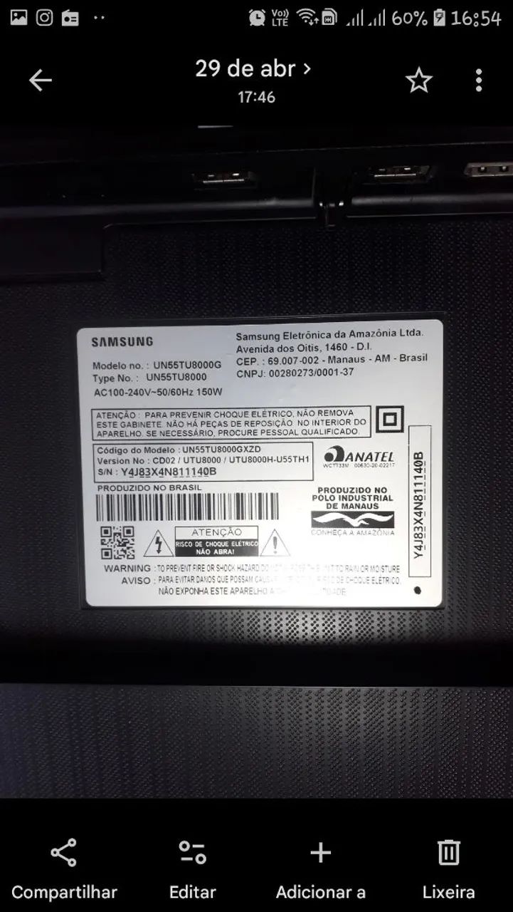 Vendo TV Samsung 55tu8000 tela quebrada.