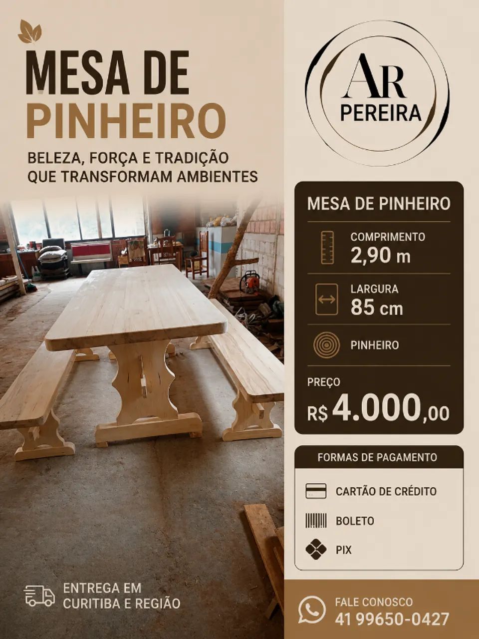 Mesa de pinheiro nova