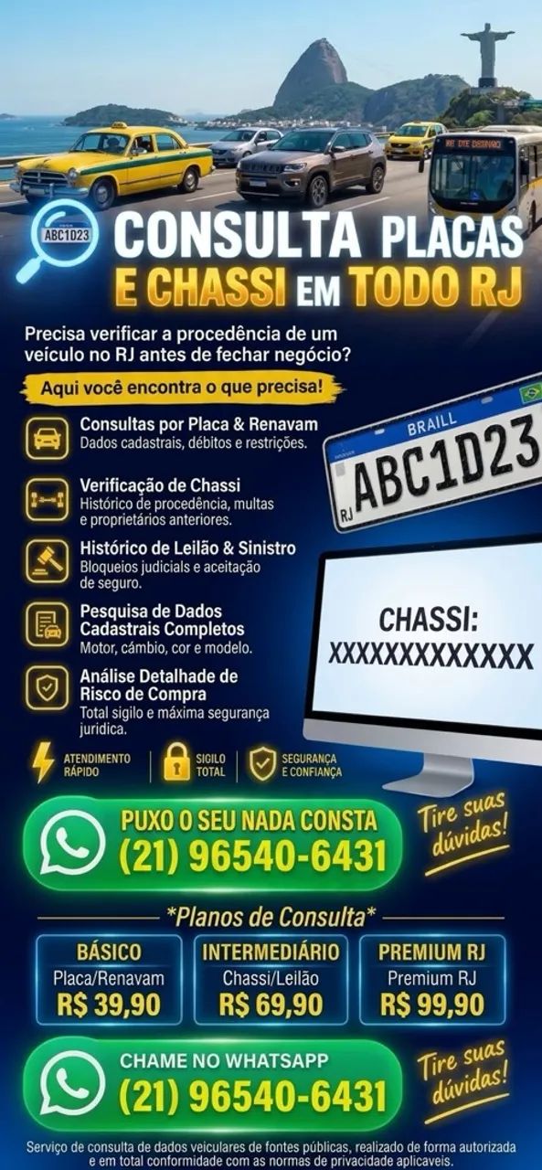 Consulta Placa e Chassi / Nada Consta RJ / Veículos de Leilão / Débitos 