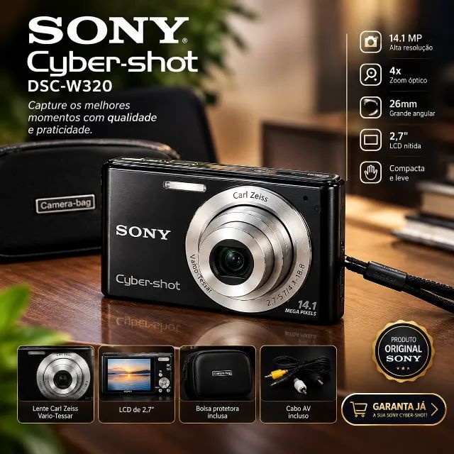 Câmera Sony Cyber-shot DSC-W320 14.1MP Carl Zeiss 4x Case