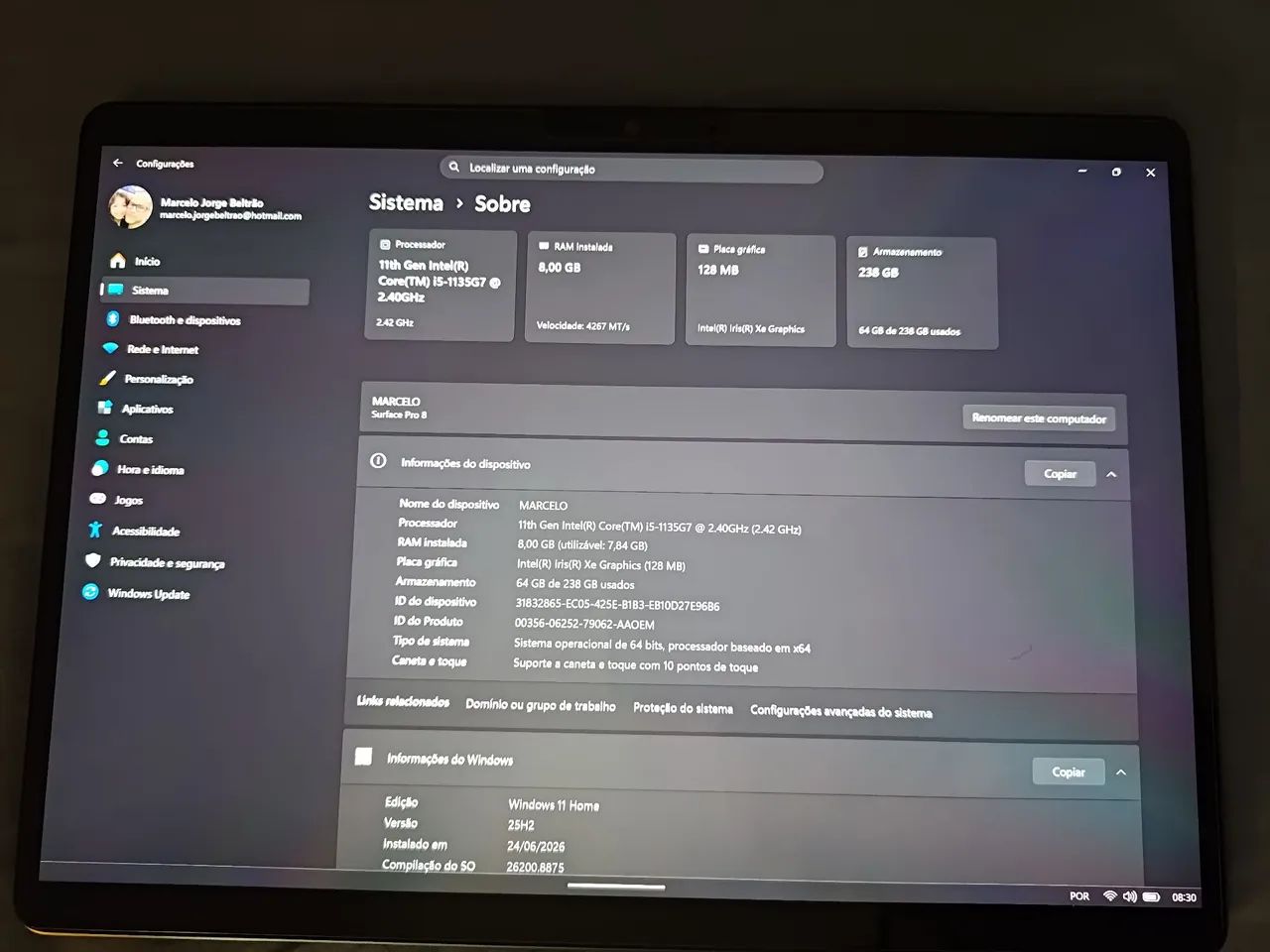 Microsoft Surface Pro 8 - Core i5 - 8Gb RAM - SSD 256GB